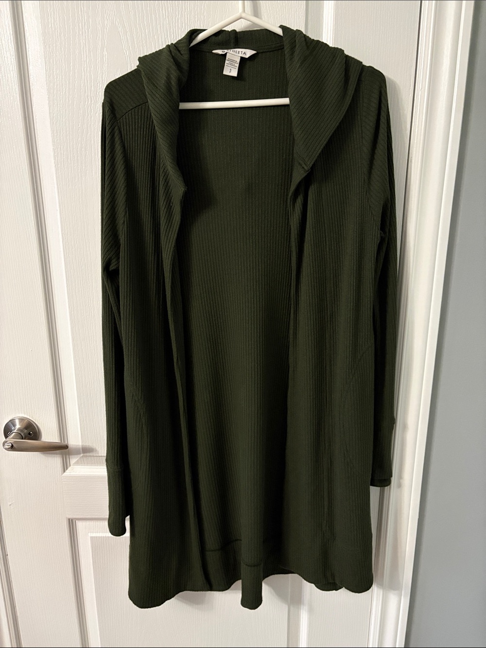 Athleta Olive Green Ribbed Open Cardigan